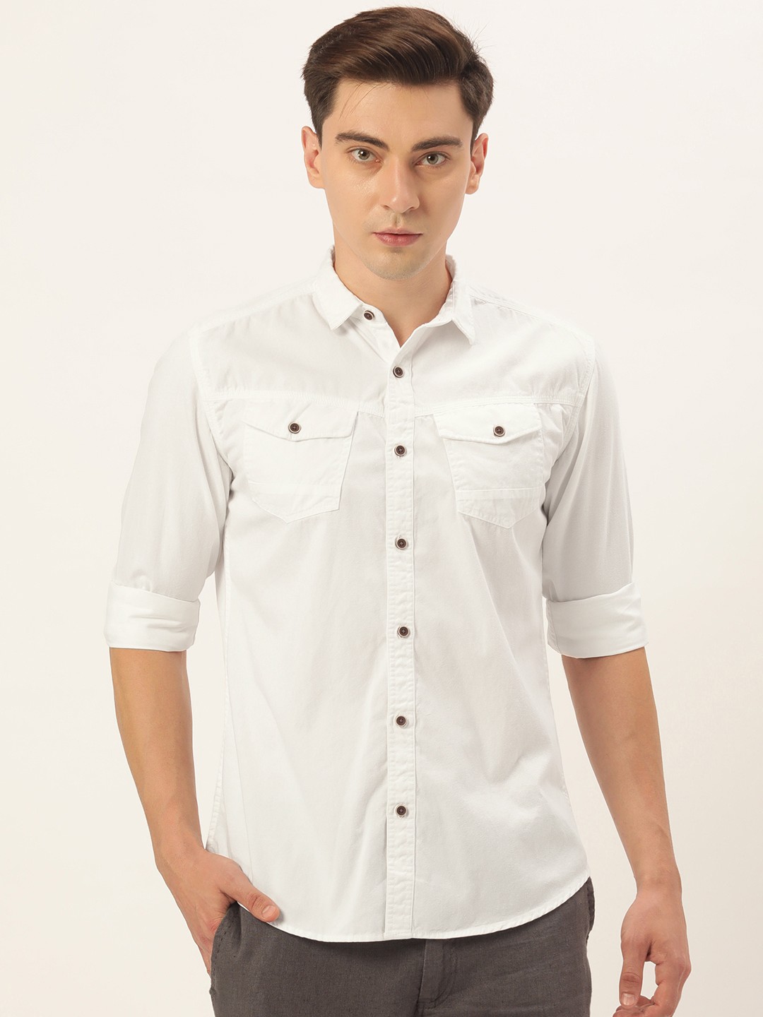 

IVOC Men White Slim Fit Casual Shirt