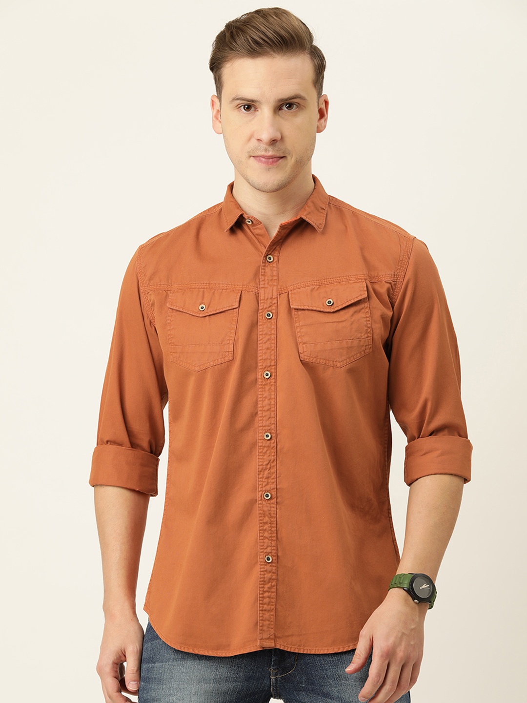 

IVOC Men Rust Orange Slim Fit Casual Shirt
