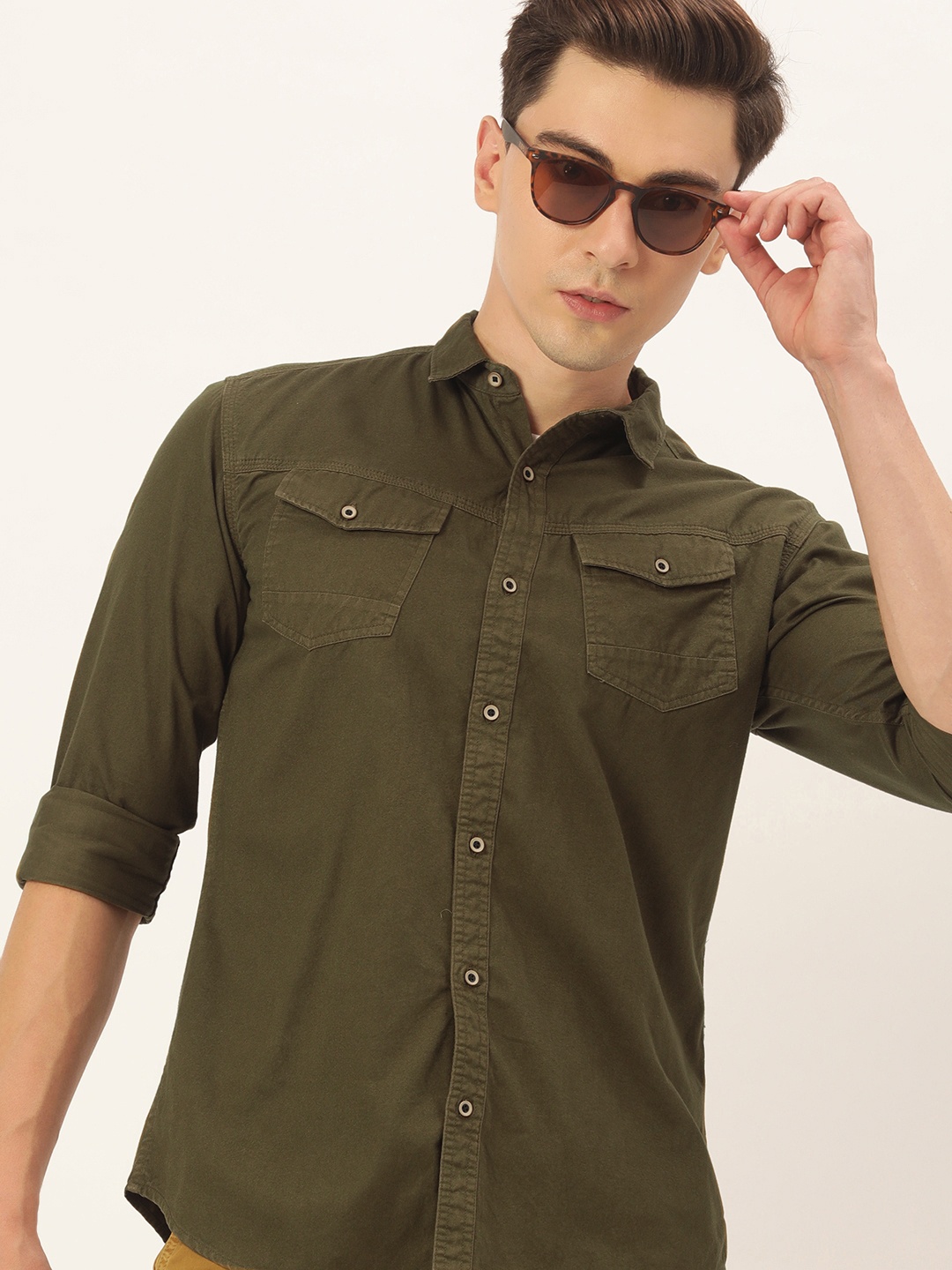 

IVOC Men Olive Green Slim Fit Casual Shirt