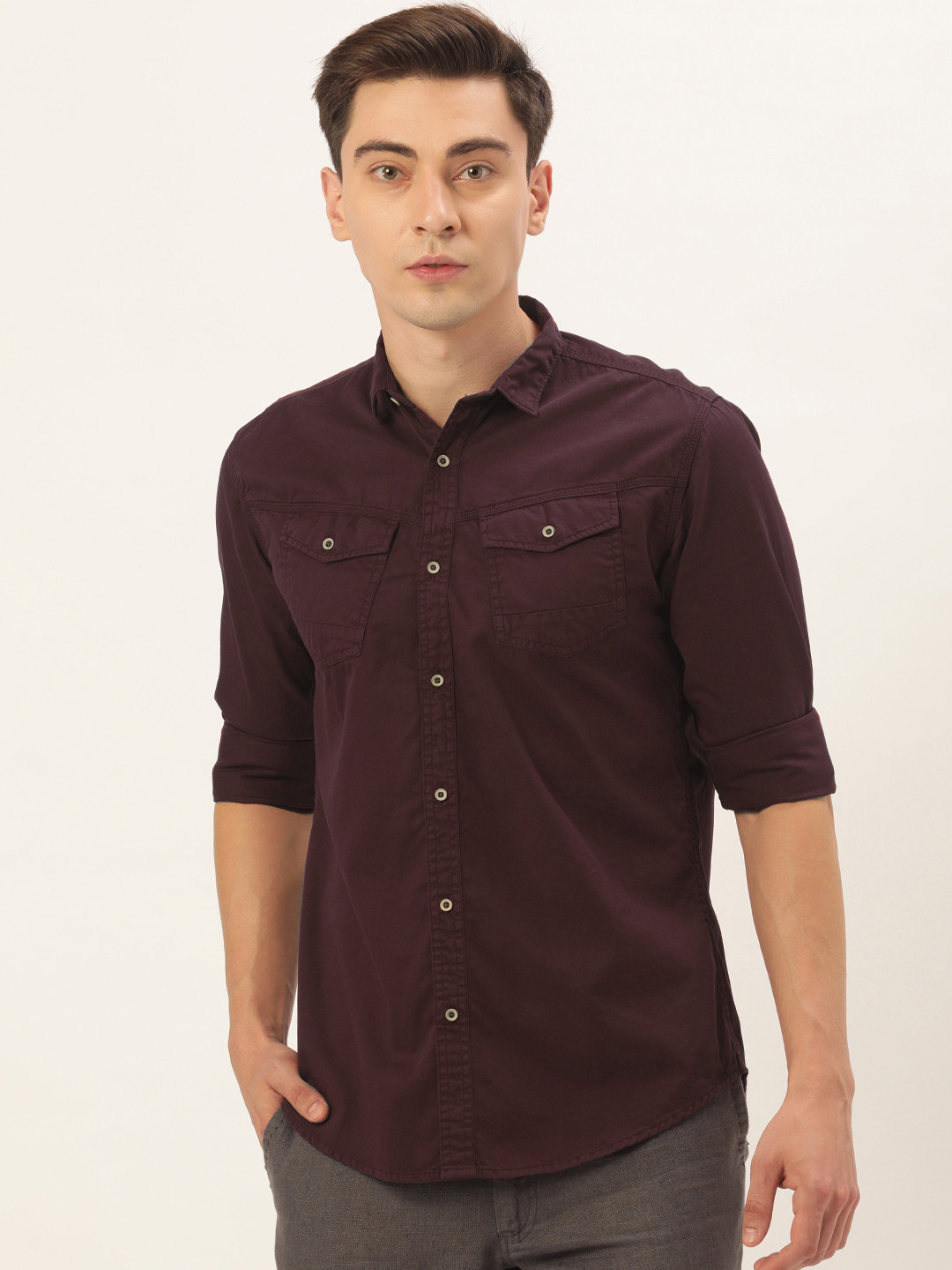 

IVOC Men Burgundy Slim Fit Casual Shirt