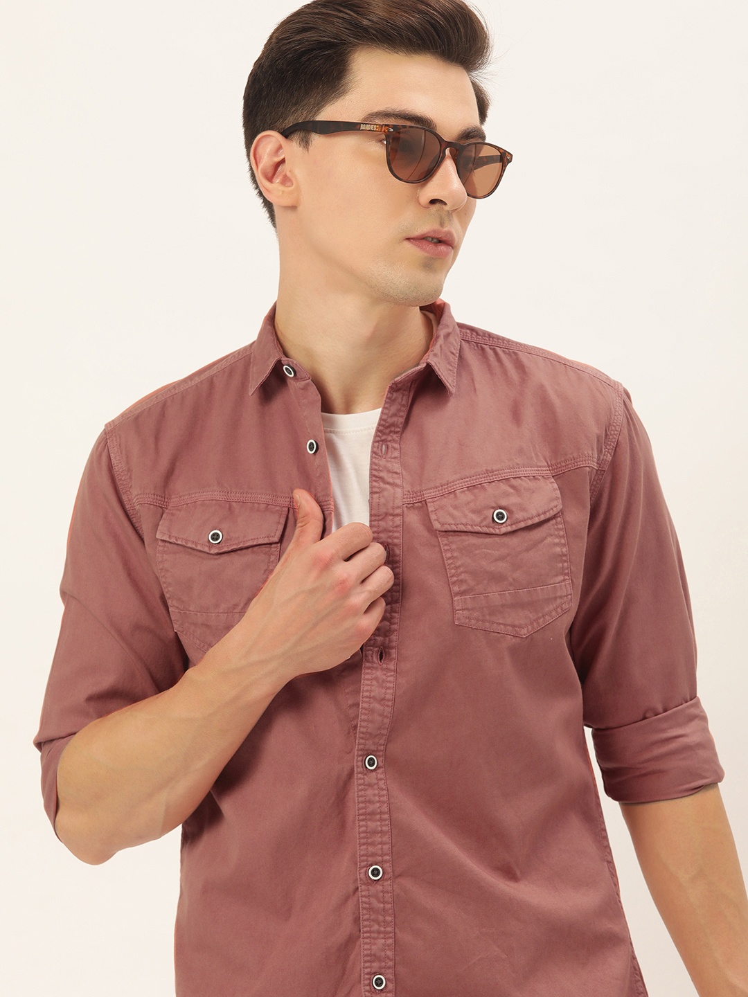 

IVOC Men Pure Cotton Slim Fit Casual Shirt, Pink
