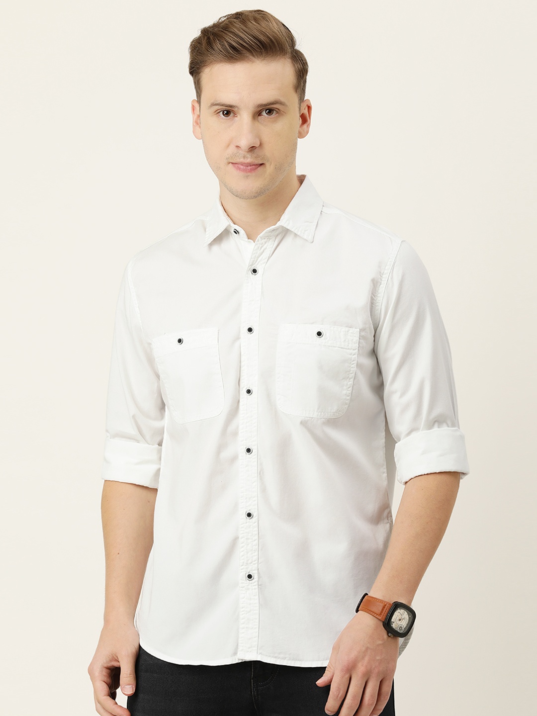 

IVOC Men White Solid Casual Shirt