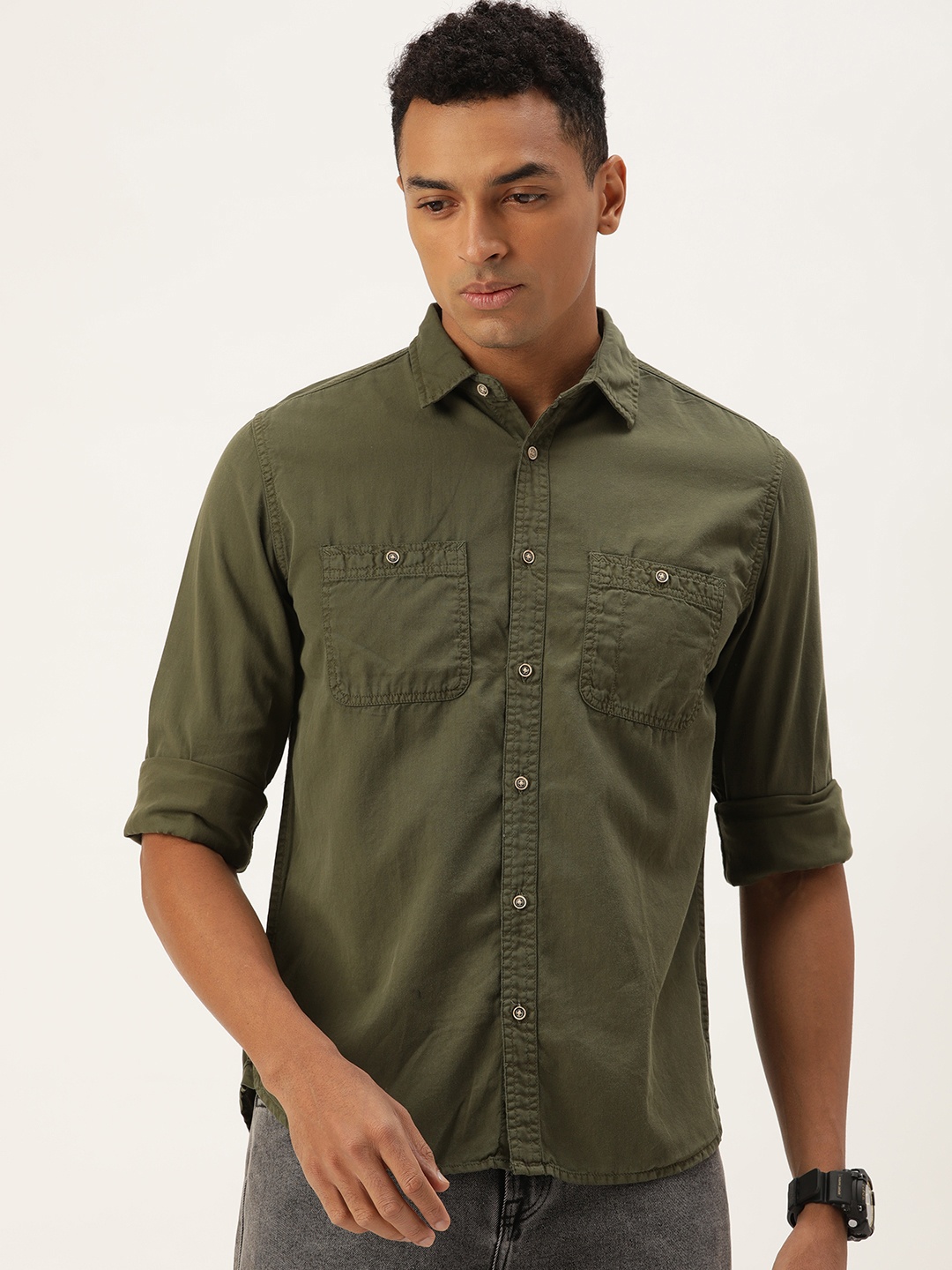 

IVOC Men Opaque Casual Shirt, Olive