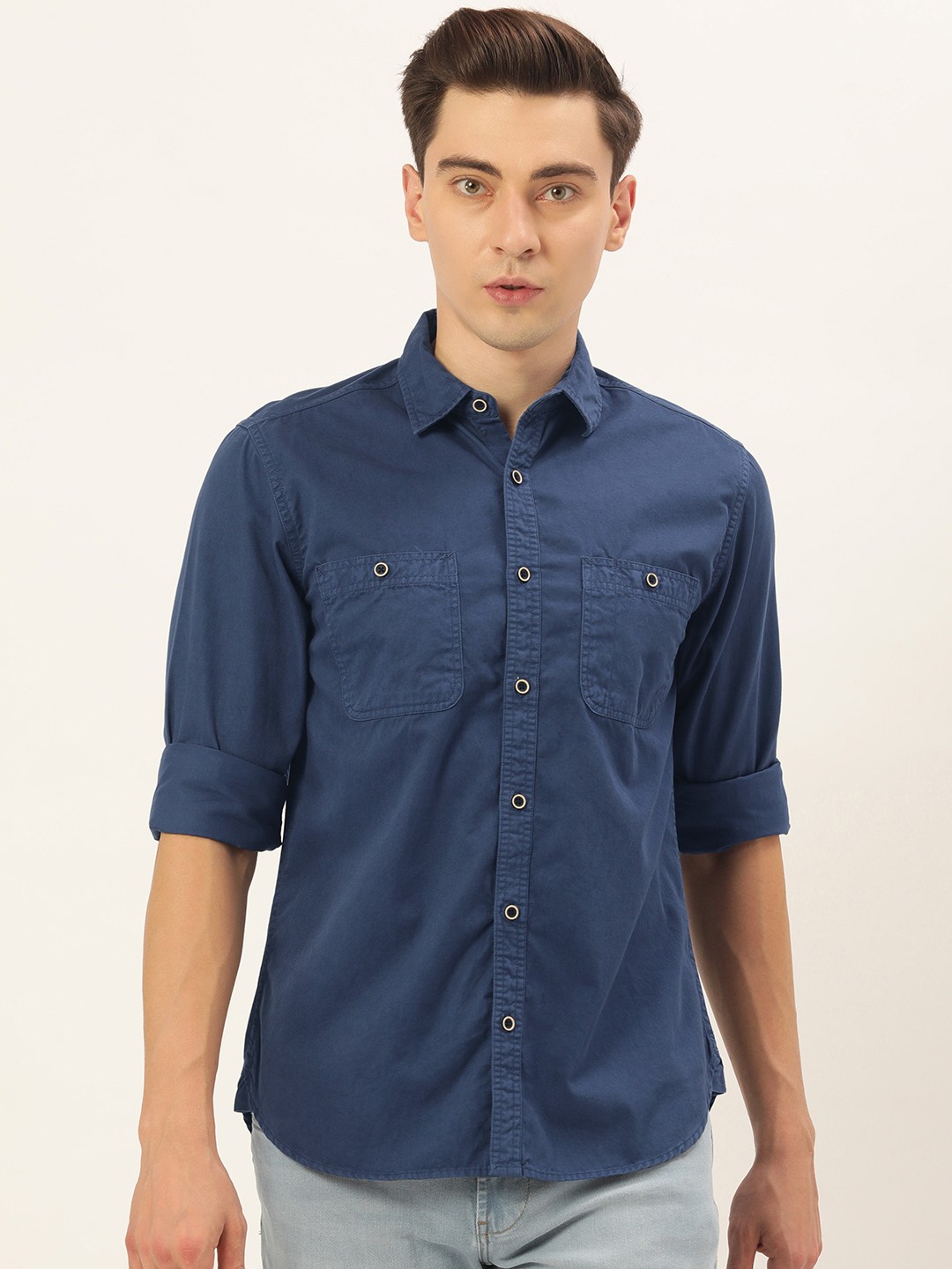 

IVOC Men Navy Blue Solid Casual Shirt