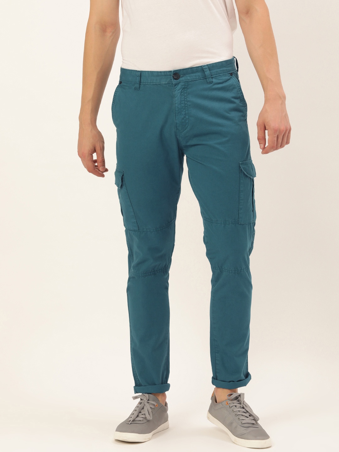 

IVOC Men Teal Blue Slim Fit Cargos Trousers