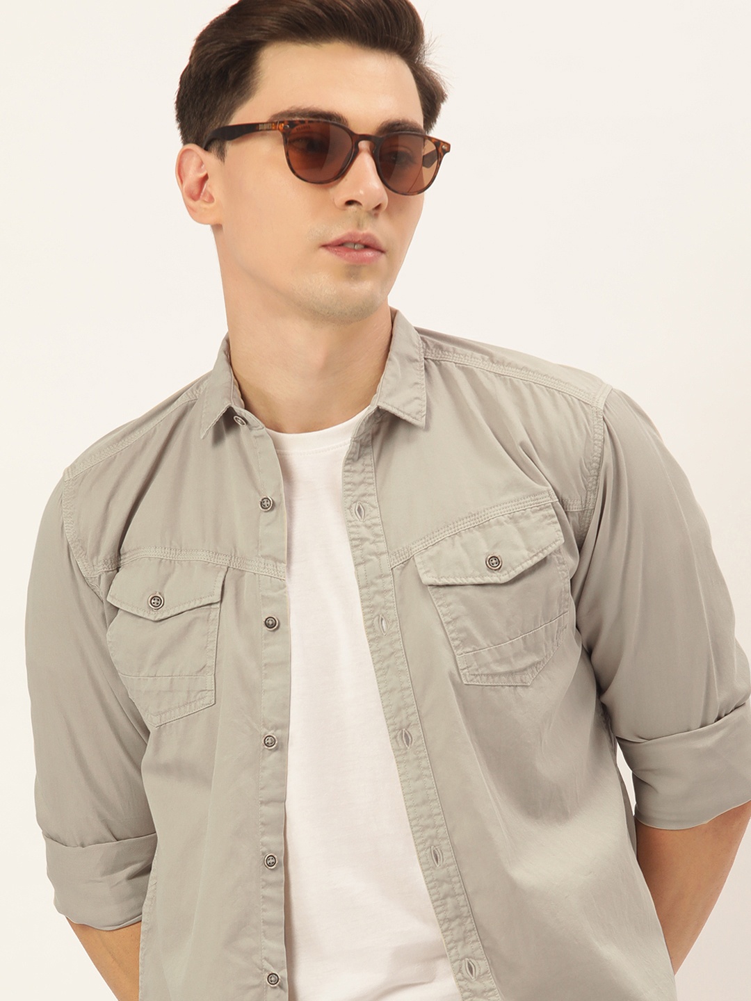 

IVOC Men Grey Slim Fit Casual Shirt