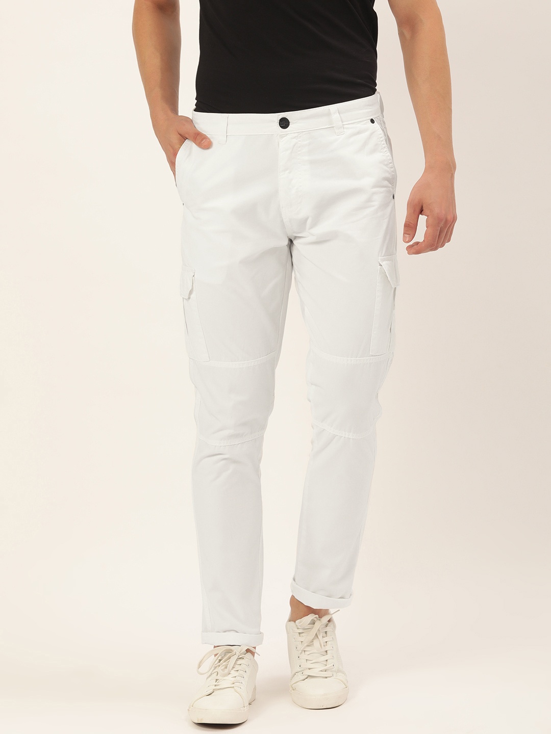 

IVOC Men White Solid Slim Fit Cargos Trousers