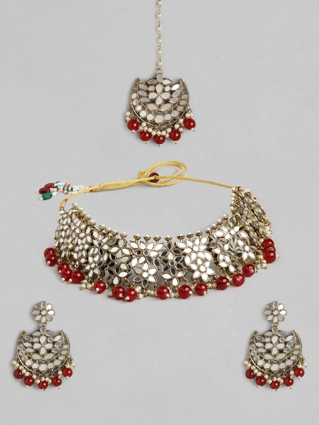 

KOLHA-BY CARLTON Women Gold-Plated Red & Off-White Artificial Stones Jewellery Set