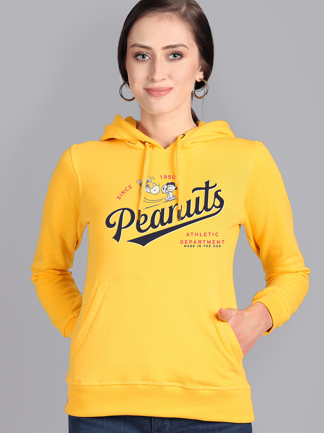 

Free Authority Women Yellow & Black Peanuts Printed Hooded Sweatshirt