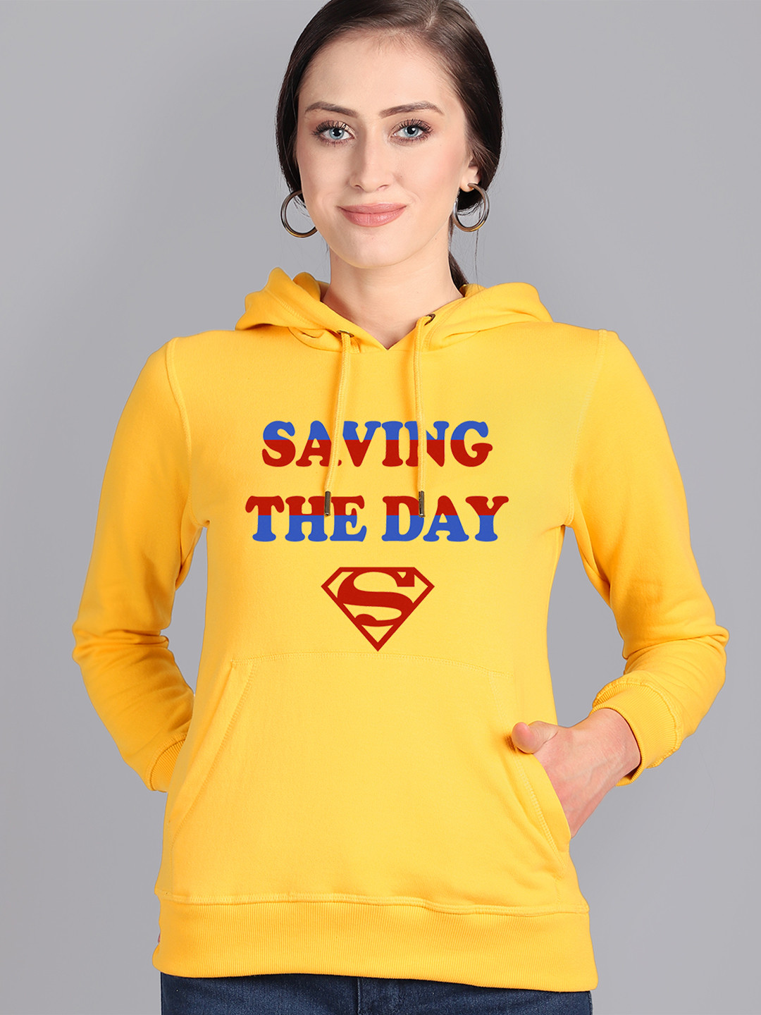 

Free Authority Women Yellow Superman Printed Hooded Sweatshirt