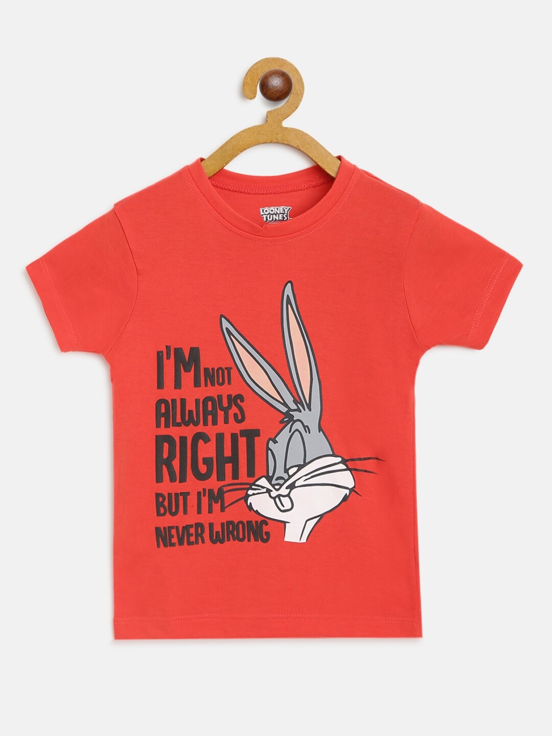 

Eteenz Girls Red & Grey Cotton Bugs Bunny Printed T-shirt