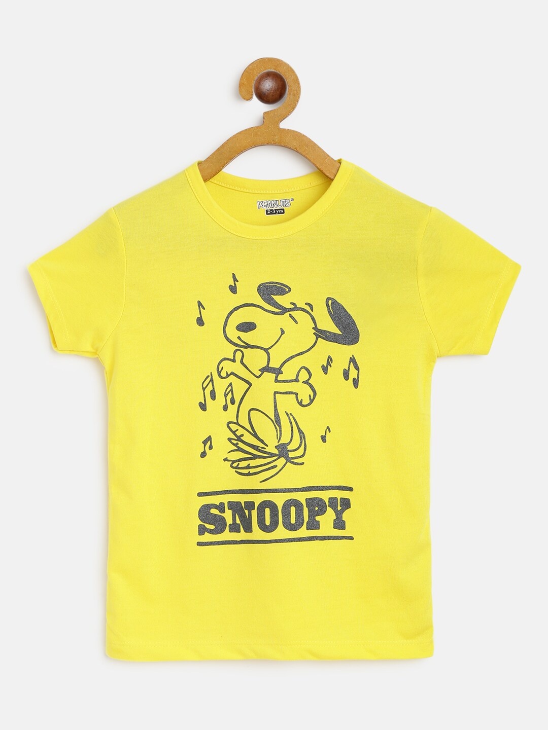 

Eteenz Girls Yellow & Black Cotton Snoopy Printed T-shirt