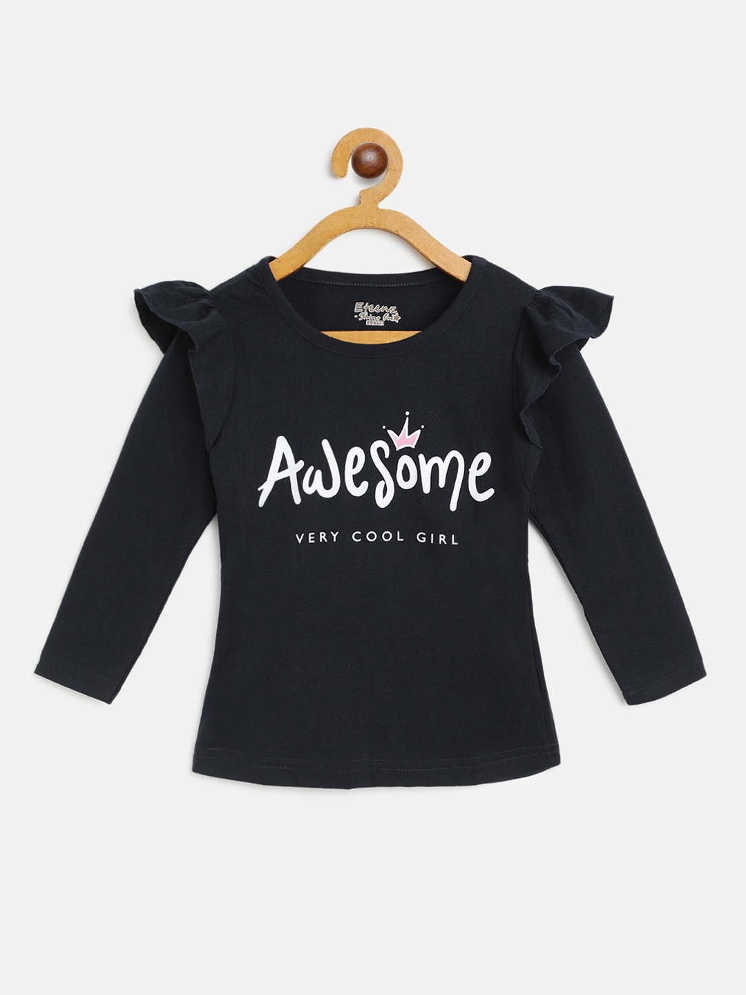 

Eteenz Girls Navy Blue & White Printed Cotton Top
