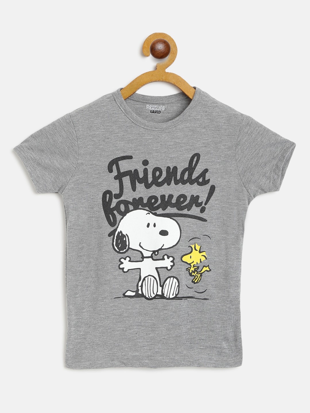 

Eteenz Girls Grey Melange & White Cotton Snoopy Printed T-shirt