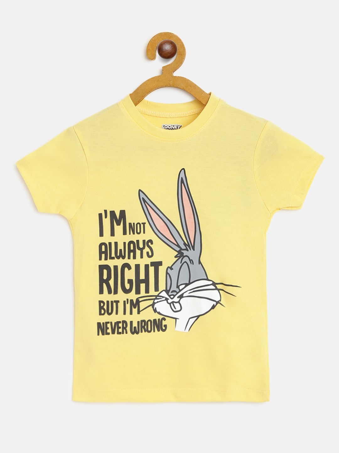 

Eteenz Girls Yellow & Black Cotton Bugs Bunny Printed T-shirt