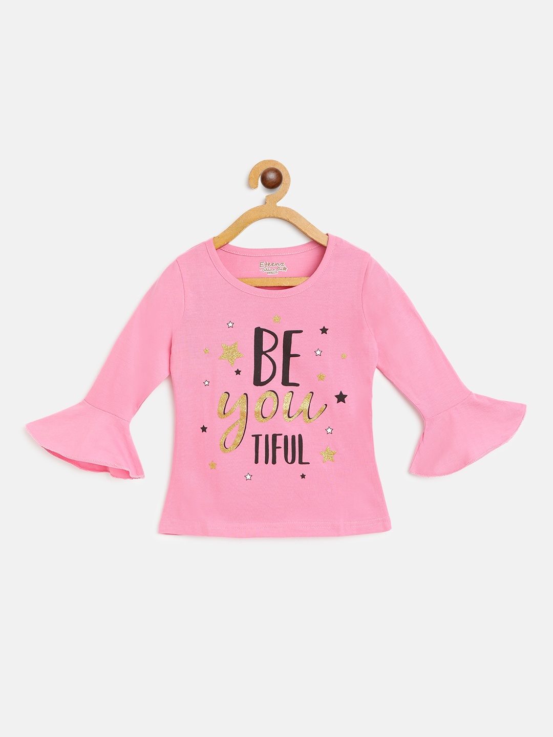 

Eteenz Girls Pink & Black Cotton Typography Print Top