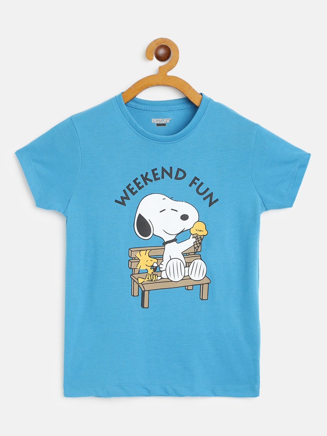 

Eteenz Girls Blue & White Cotton Snoopy Printed T-shirt