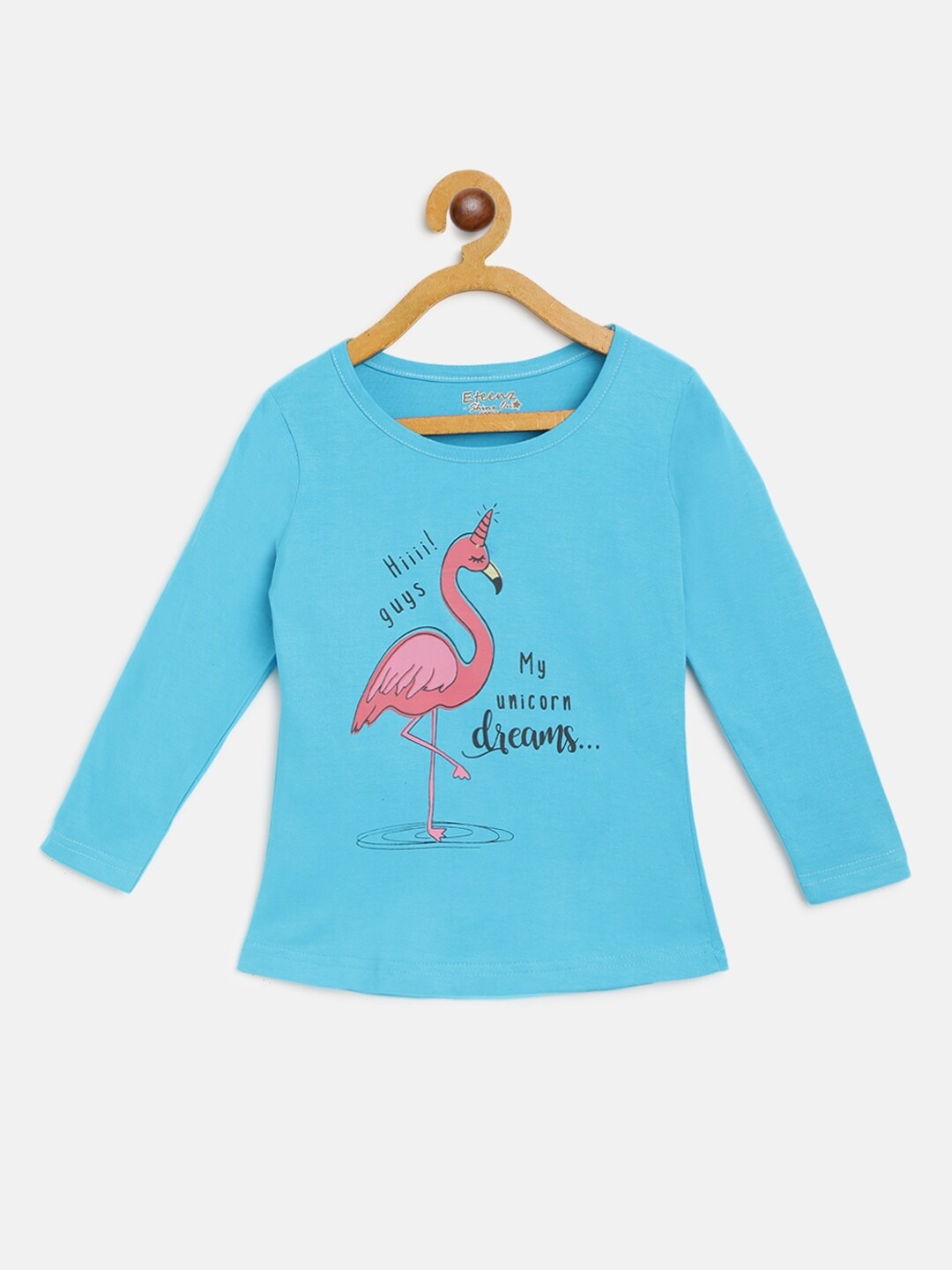 

Eteenz Girls Blue & Pink Cotton Flamingo Printed T-shirt