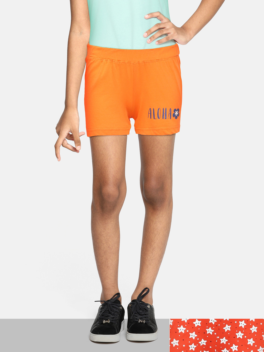 

Eteenz Girls Pack of 2 Orange Printed Pure Cotton Shorts