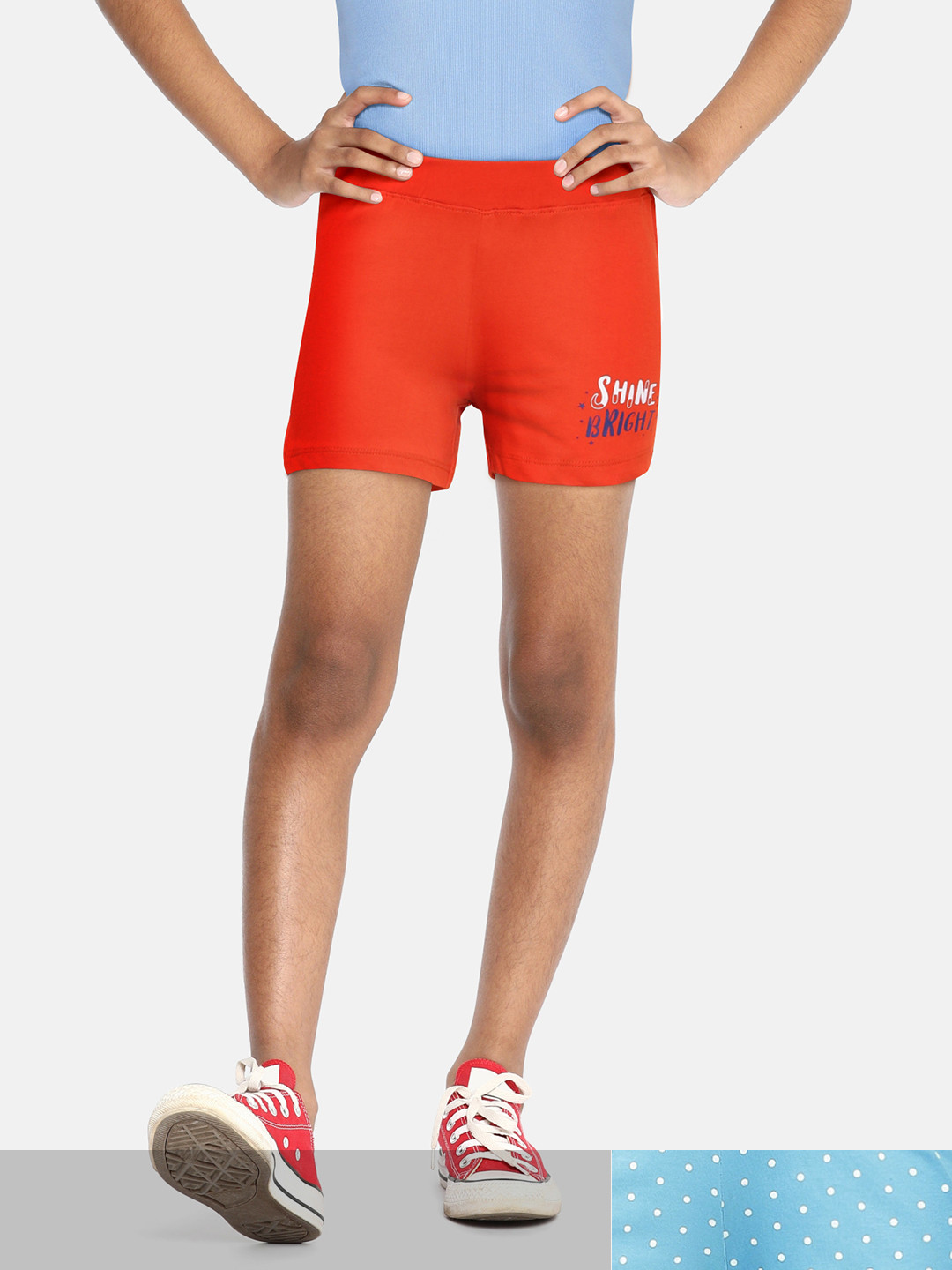 

Eteenz Girls Pack of 2 Printed Pure Cotton Shorts in Blue & Orange
