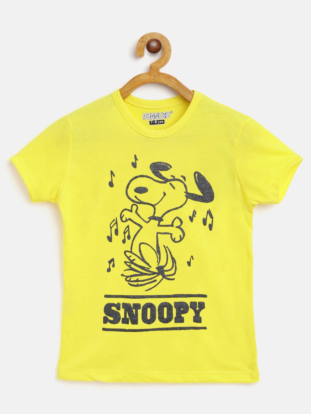 

Eteenz Girls Yellow & Black Cotton Snoopy Print T-shirt