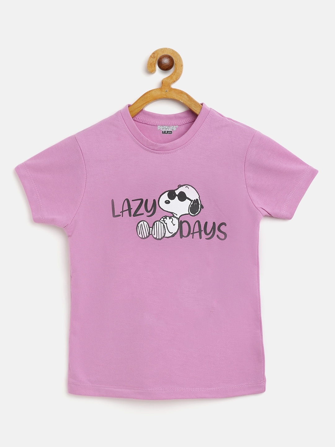 

Eteenz Girls Lavender & Black Cotton Snoopy Print T-shirt