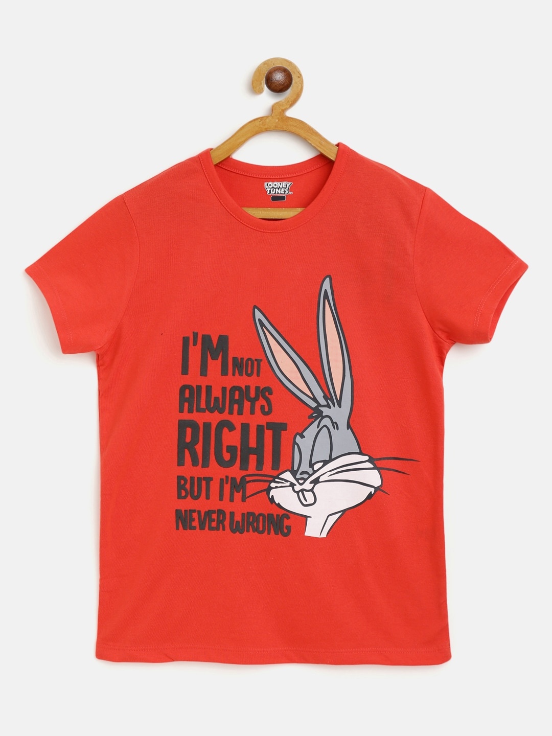 

Eteenz Girls Coral & Grey Pure Cotton Looney Tunes Print T-shirt