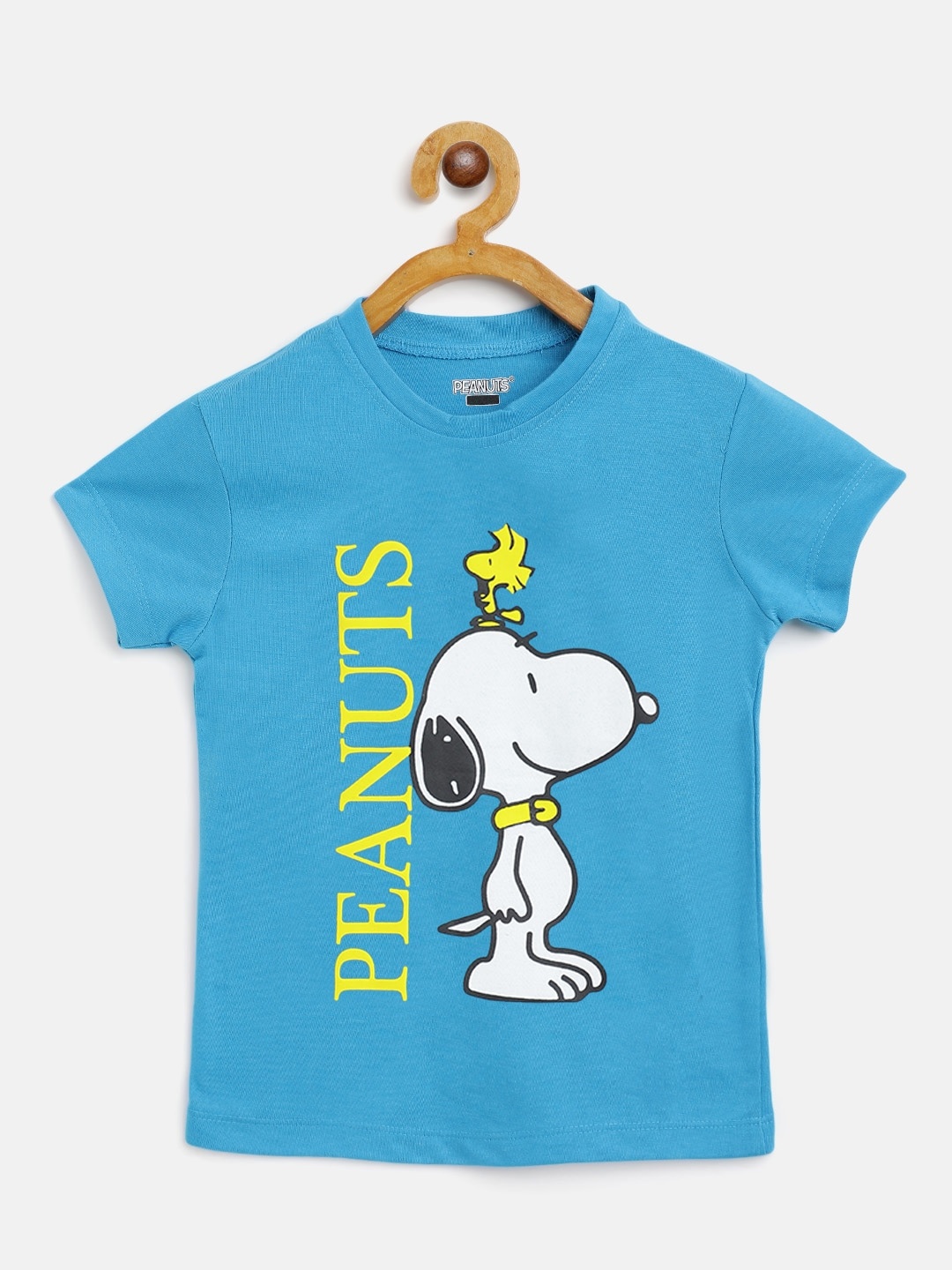 

Eteenz Girls Blue & White Pure Cotton Peanuts Print T-shirt