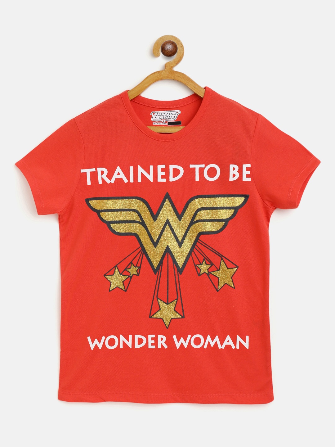 

Eteenz Girls Coral & White Pure Cotton Justice League Wonder Woman Print T-shirt