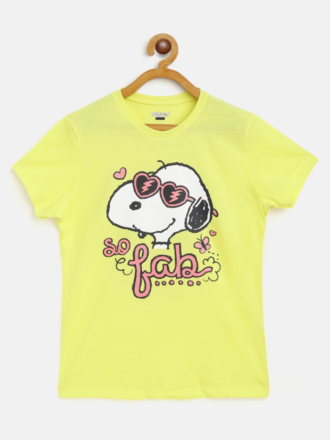 

Eteenz Girls Yellow & White Cotton Snoopy Printed T-shirt