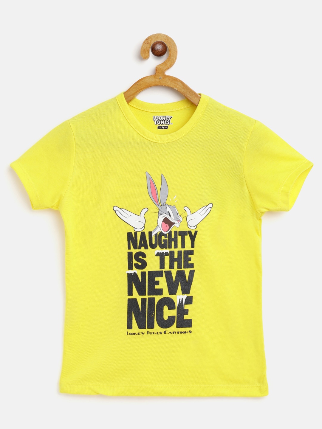 

Eteenz Girls Yellow & Black Cotton Bugs Bunny Printed T-shirt