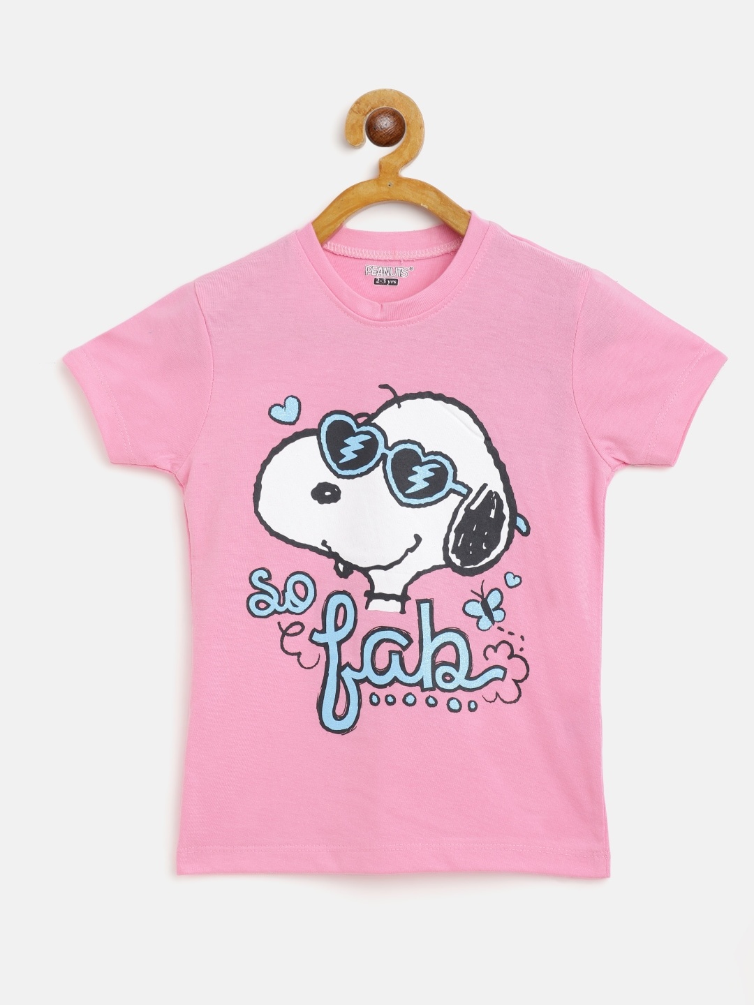 

Eteenz Girls Pink & White Cotton Snoopy Printed T-shirt