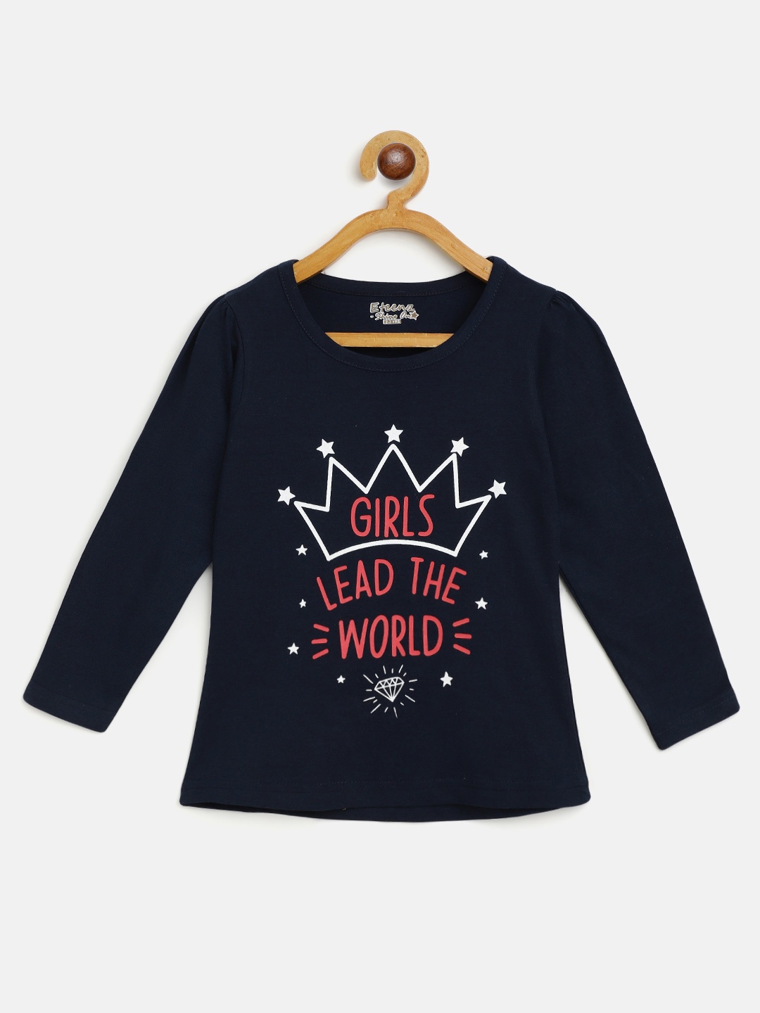 

Eteenz Girls Navy Blue & Red Cotton Typography Printed T-shirt