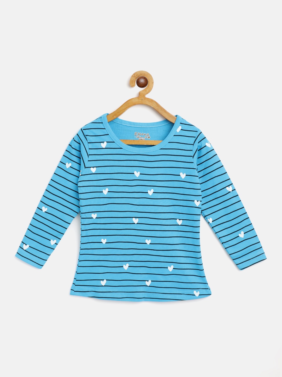 

Eteenz Girls Blue & Black Cotton Striped T-shirt
