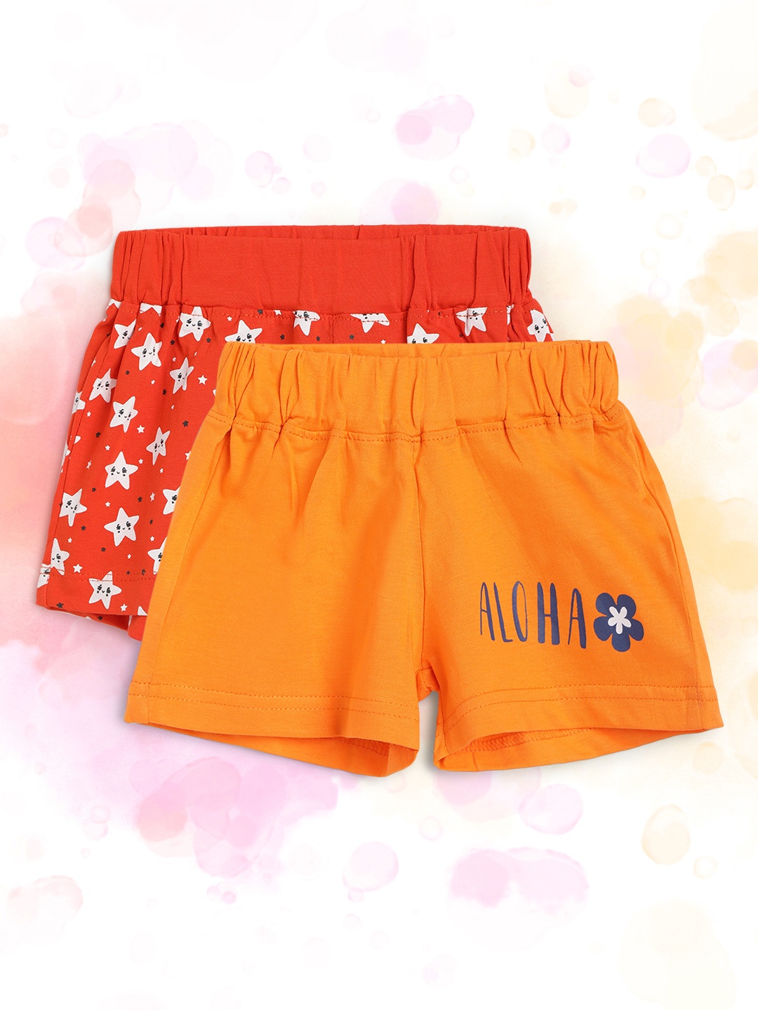 

Eteenz Pack of 2 Red & Orange Pure Cotton Printed Regular Fit Shorts