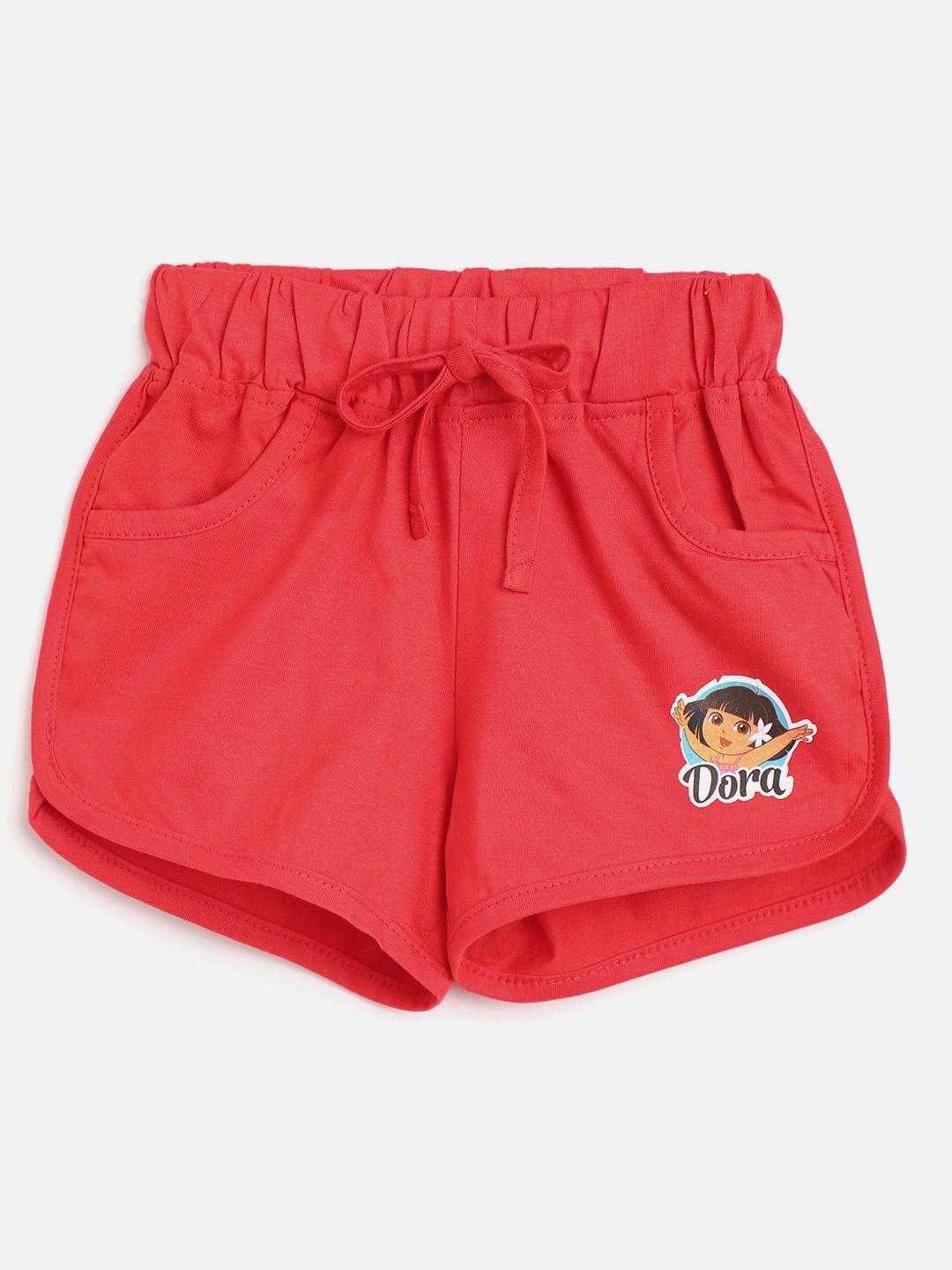 

Eteenz Girls Coral Red Solid Cotton Shorts