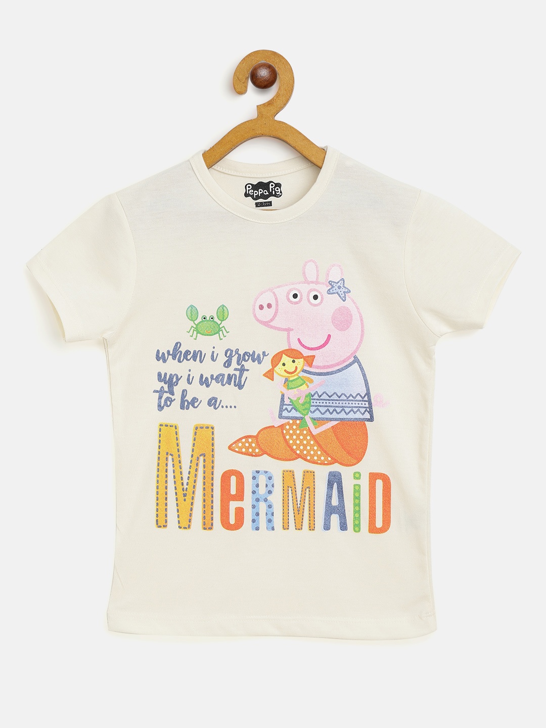 

Eteenz Girls Off White & Pink Cotton Peppa Pig Printed T-shirt