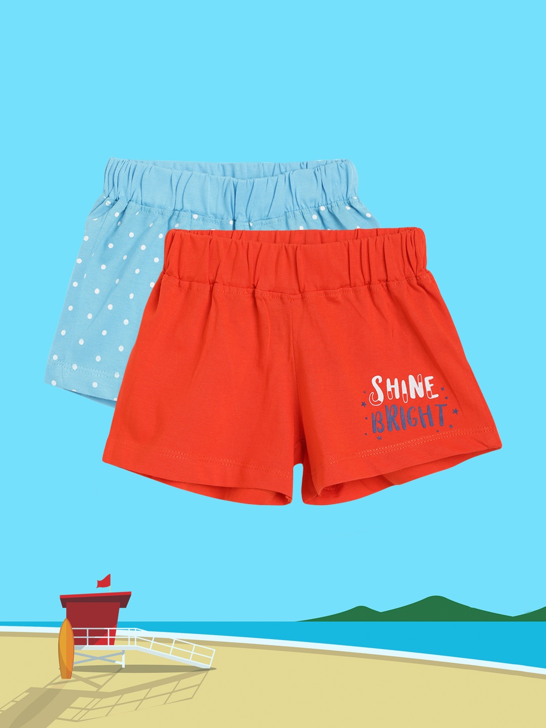 

Eteenz Girls Pack of 2 Solid Cotton Shorts, Red