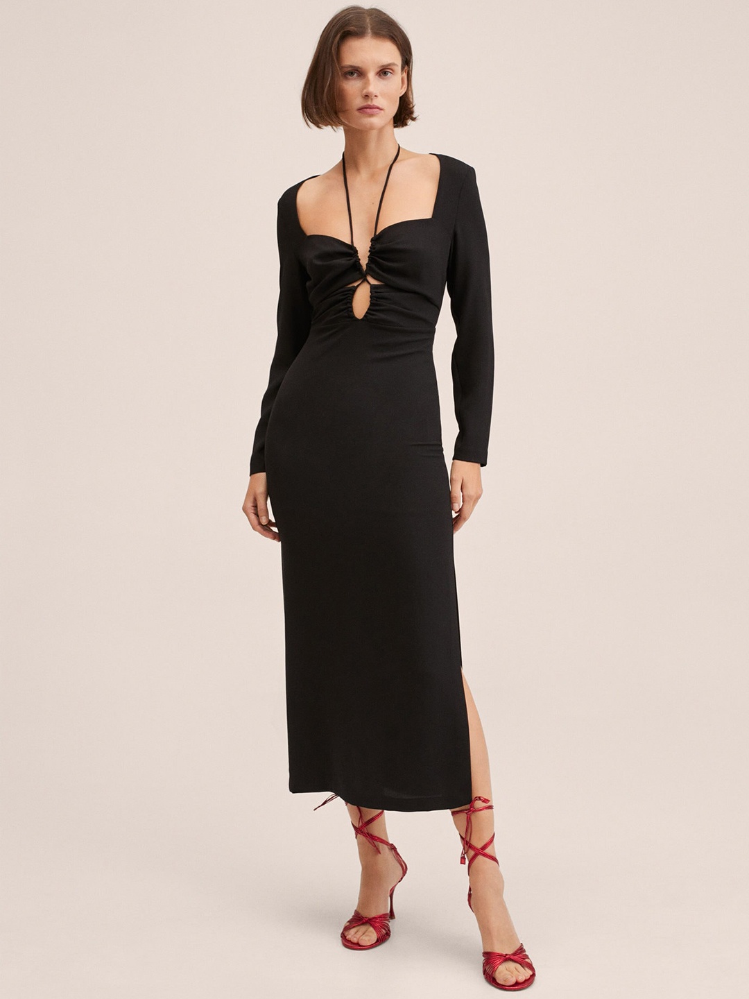 

MANGO Women Black Sheath Midi Dress
