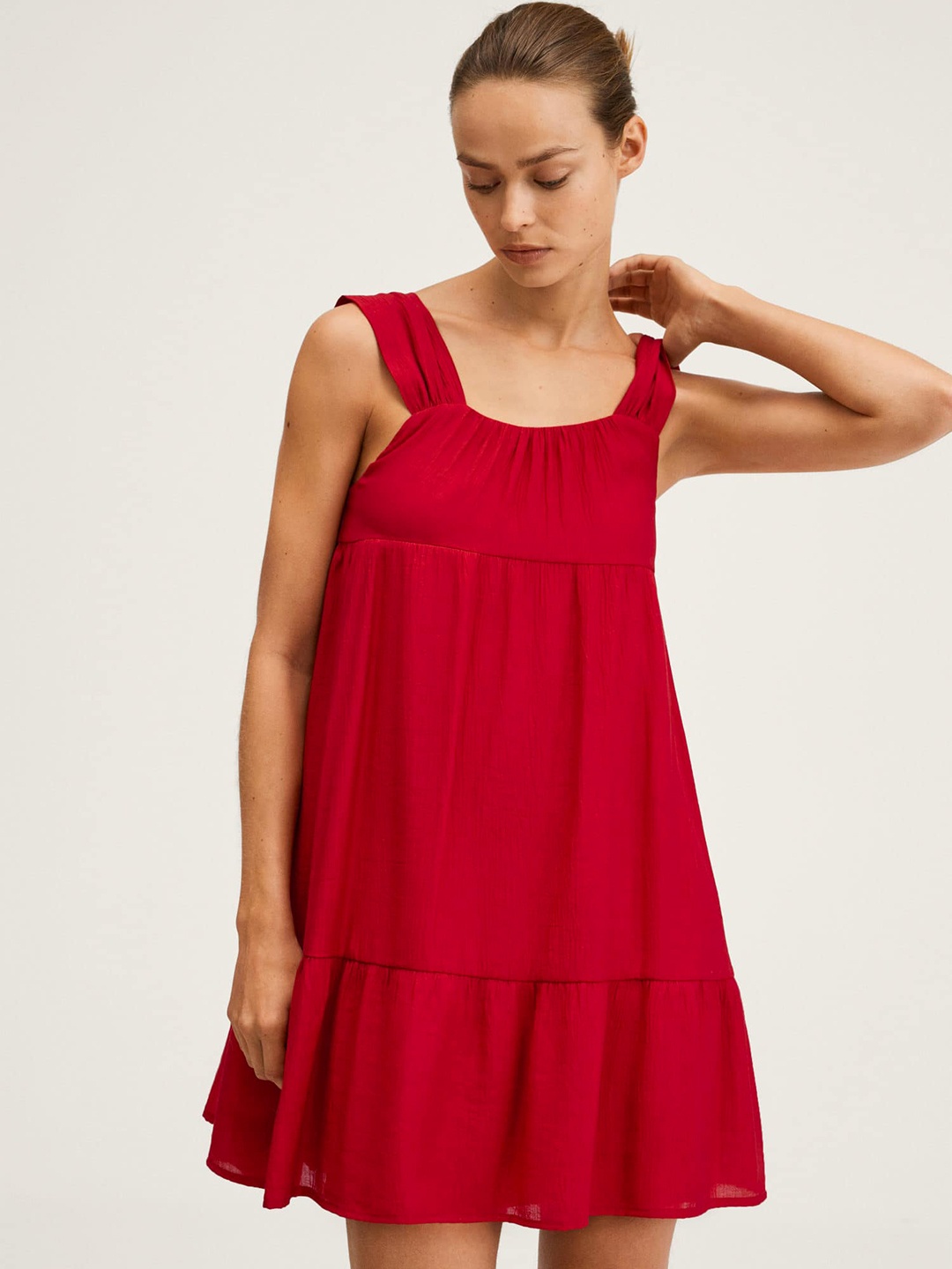 

MANGO Red Solid A-Line Dress
