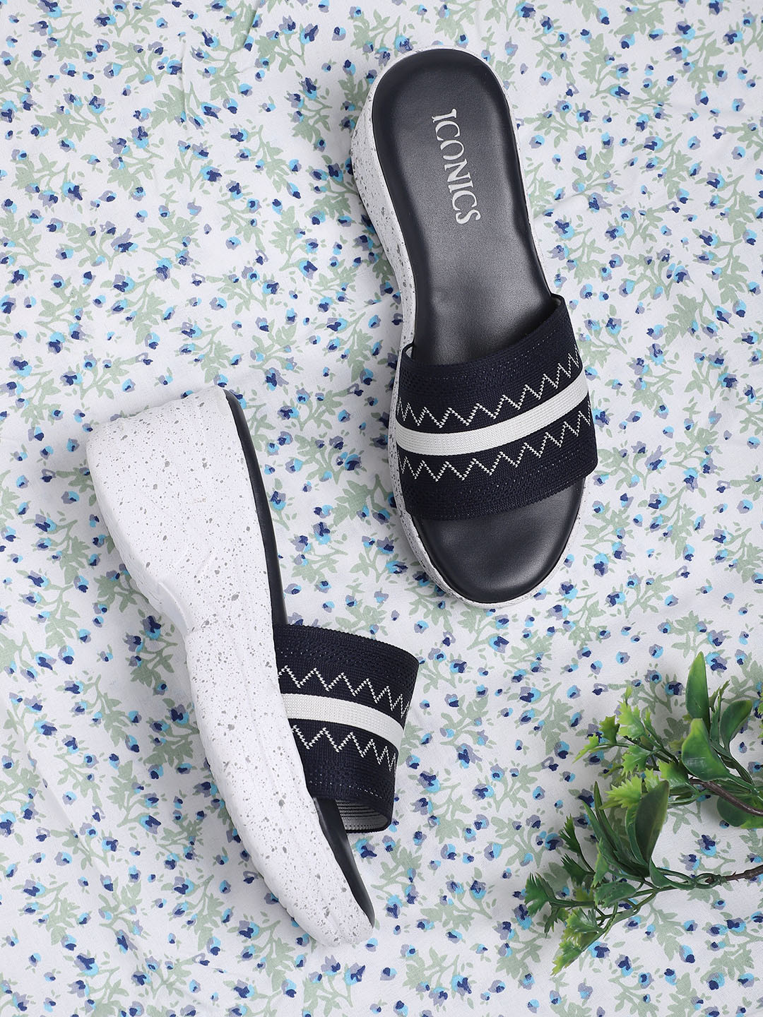 

ICONICS Navy Blue Wedge Sandals