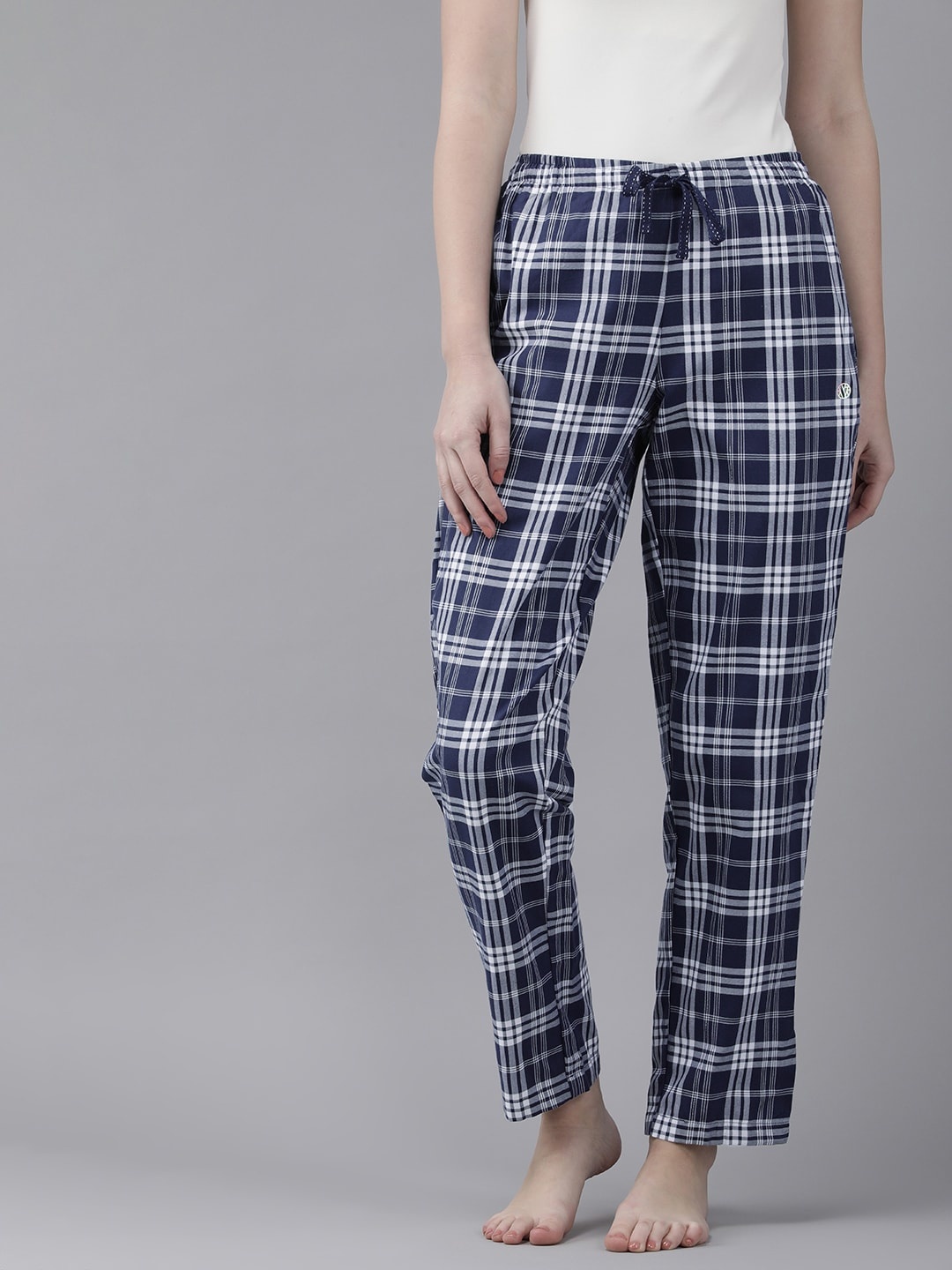 

Van Heusen Women Checked Pure Cotton Lounge Pants, Blue