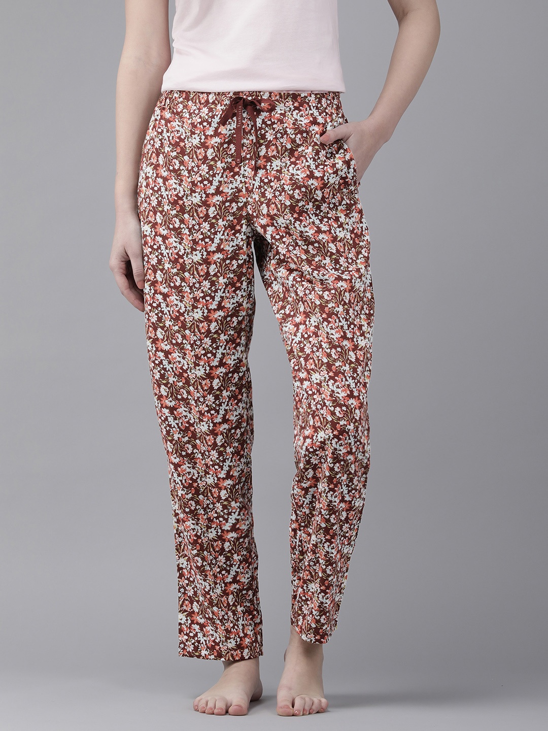 

Van Heusen Women Brick Floral Allover Print Functional Pocket Ultra Soft Lounge Pyjamas, Maroon