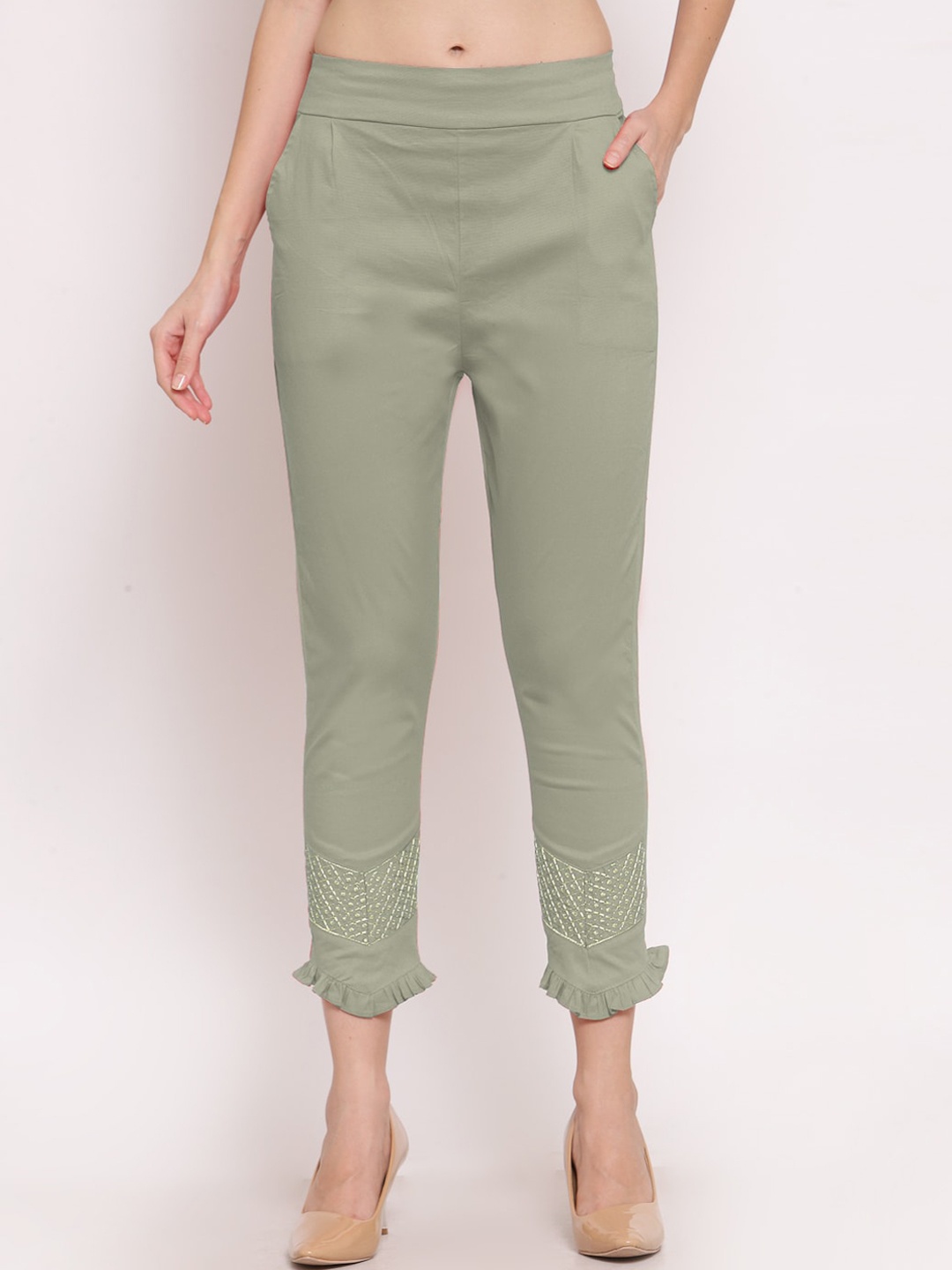 

KLOTTHE Women Green Smart Slim Fit Trousers