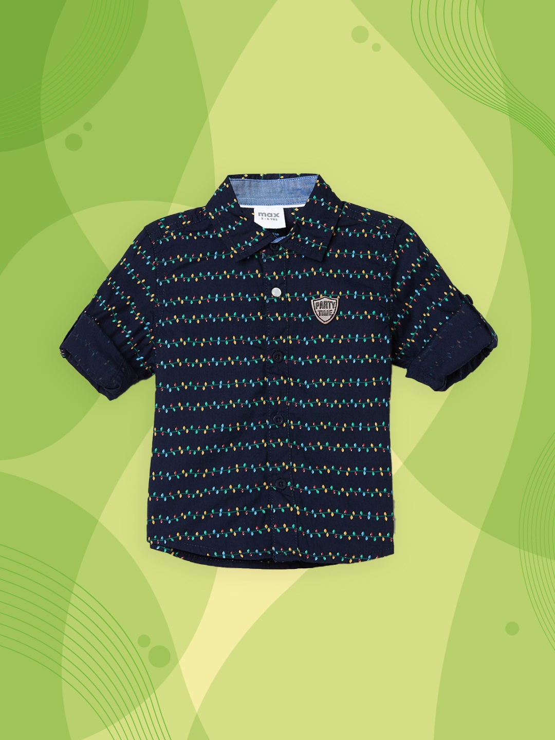 

max Boys Navy Blue & Green Printed Pure Cotton Casual Shirt