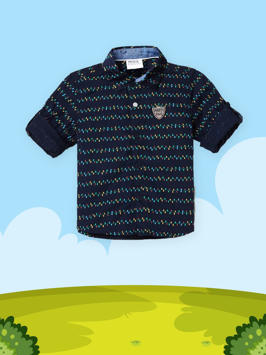 

max Boys Navy Blue Printed Casual Shirt