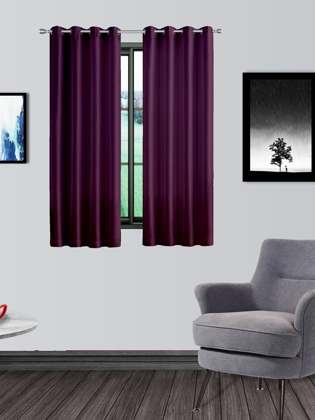 

Divine Casa Purple Solid Micro Satin 5 Ft Set of 2 Black Out Window Curtain