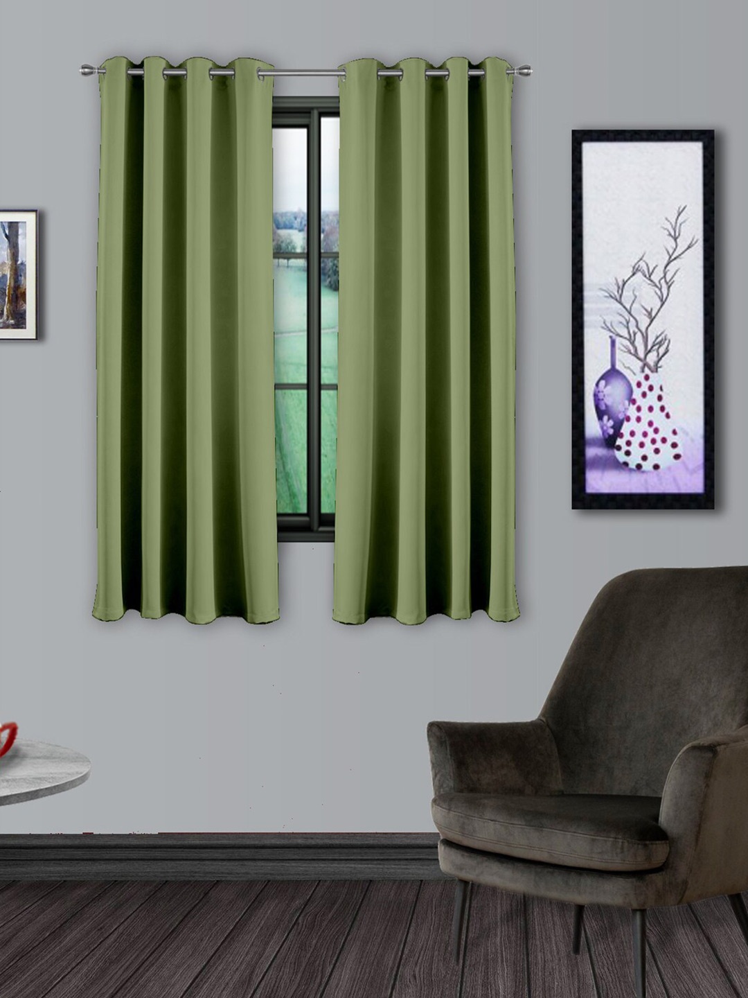 

Divine Casa Green Satin Set of 2 Black Out Window Curtain