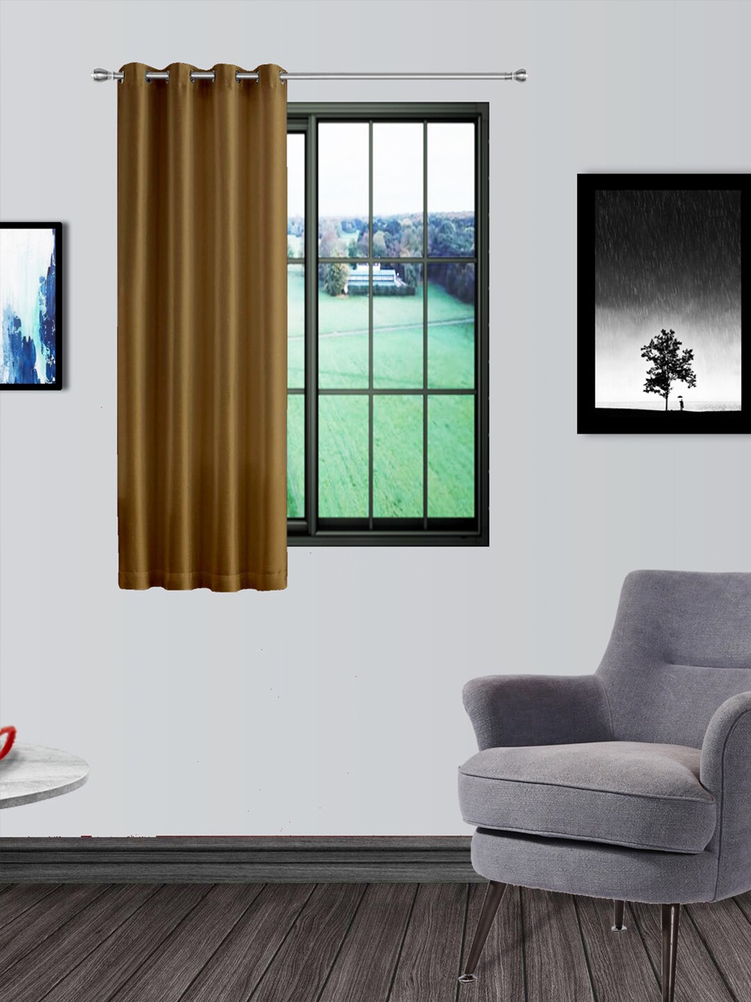 

Divine Casa Brown Solid Micro Satin BlackOut 5 Ft Set of 1 Window Curtain