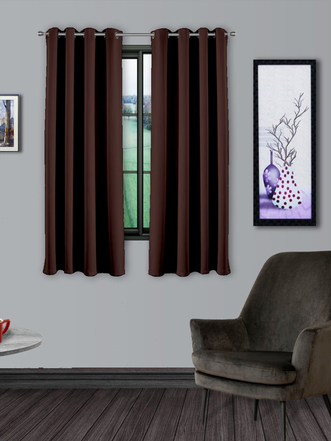 

Divine Casa Brown Set of 2 Black Out Window Curtain